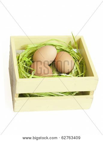 easter eggs in yellow crate