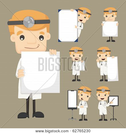 Set Of Doctor Holding Blank Notes Characters Poses