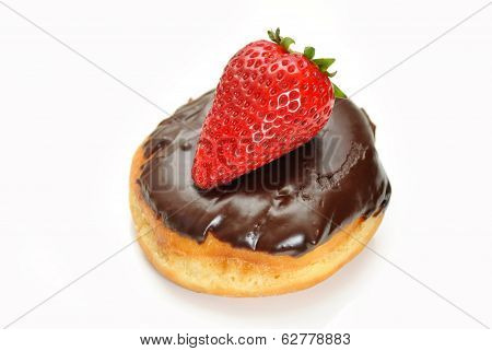 Whole Strawberry On Top Of A Chocolate Covered Donut