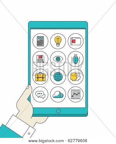 Digital Tablet In Hand With Line Apps Icons