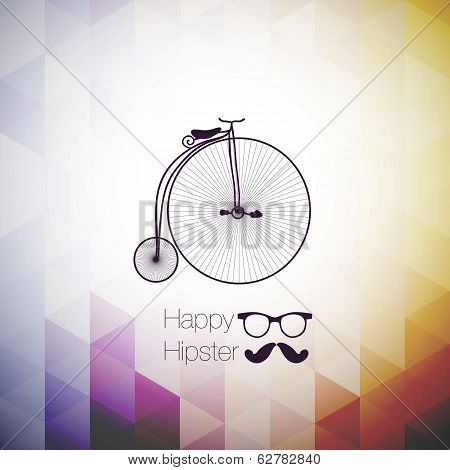Hipster Mustag Retro Bicycle Triangle Background.