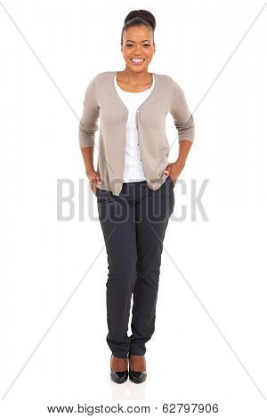 happy african woman posing in trendy style full length portrait