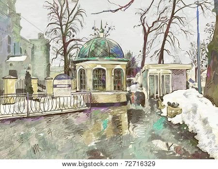 original digital painting of winter cityscape. Modern Impression