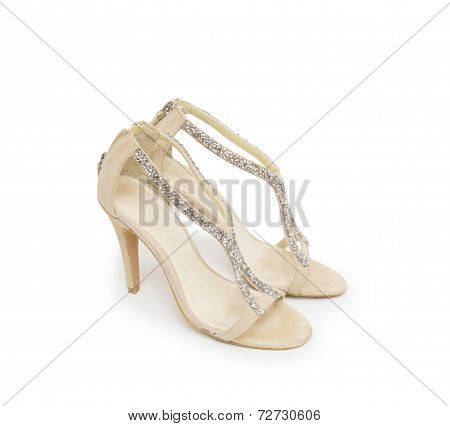 Biege High Heel Shoes Isolated On White