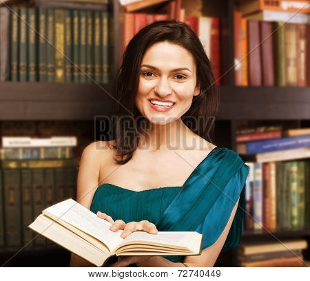 stock photo portrait of beauty young woman reading book in library