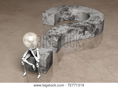 Lamp Character Is Sitting Over A Question Mark