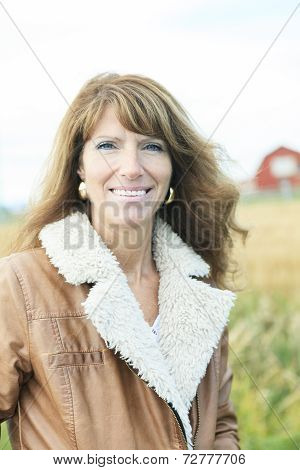 Woman on wheat Big Smile