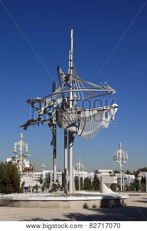 Ashgabat, Turkmenistan - October 15, 2014:  Sculpture In The Art Nouveau Style On A Central Square O