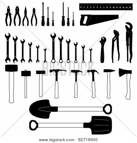 Tools icon silhouette set