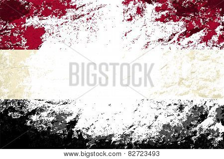Yemeni flag. Grunge background. Vector illustration