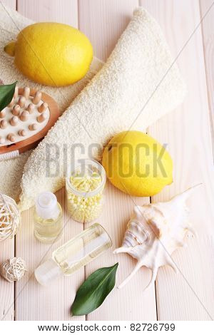 Spa still life on wooden planks background