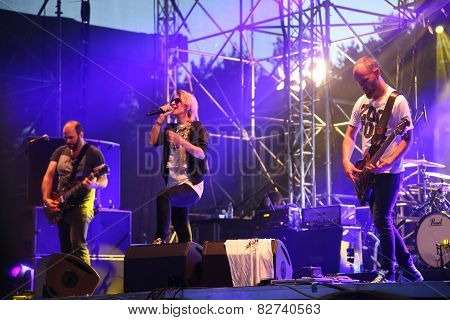 Guano Apes rock band perform during Most festival on Borovaya airfield in Minsk, July 3, 2014