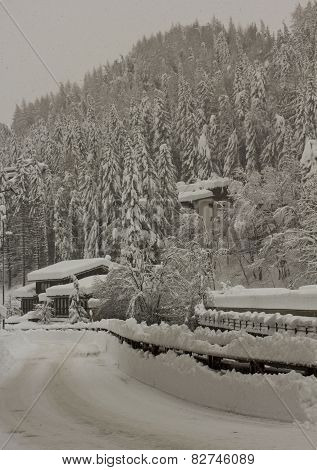Street Covered With Snow in mountain