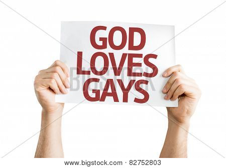 God Loves Gay card isolated on white