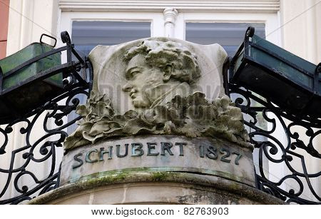 GRAZ, AUSTRIA - JANUARY 10, 2015: Franz Schubert, bas relief in memory of his visit in Graz, Styria, Austria on January 10, 2015.