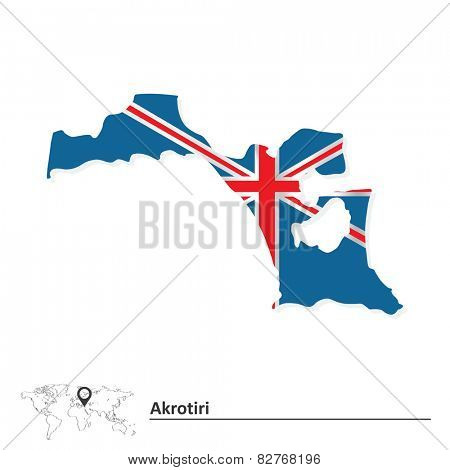 Map of Akrotiri with flag - vector illustration