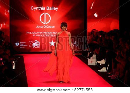 NEW YORK-FEB 12: Cynthia Bailey wears Jovan O'Connor at Go Red for Women-The Heart Truth Red Dress Collection during Mercedes-Benz Fashion Week at Lincoln Center on February 12, 2014 in New York City.