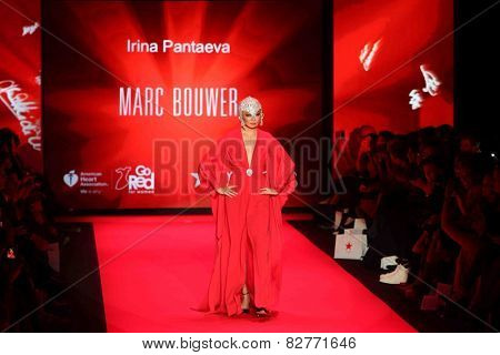 NEW YORK-FEB 12: Model Irinia Pantaeva wears Marc Bouwer at Go Red for Women -Heart Truth Red Dress Collection at Mercedes-Benz Fashion Week at Lincoln Center on February 12, 2014 in New York City.