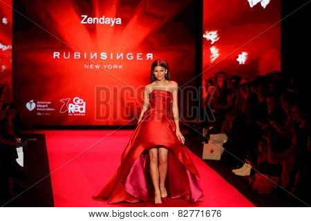 NEW YORK-FEB 12: Actress Zendaya wears Rubinsinger at Go Red for Women - The Heart Truth Red Dress Collection at Mercedes-Benz Fashion Week at Lincoln Center on February 12, 2014 in New York City.