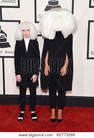 LOS ANGELES - FEB 08:  Sia & Maddie arrives to the Grammy Awards 2015  on February 8, 2015 in Los Angeles, CA                