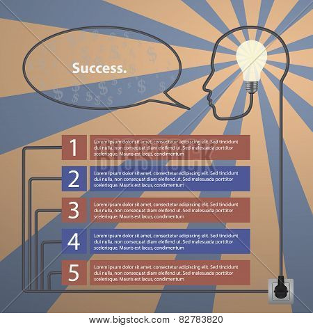 Infographic concept. Human head with the idea - light bulb