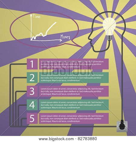 Infographic concept. Human head with the idea - light bulb