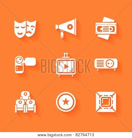 Set of white cinema movie icons.