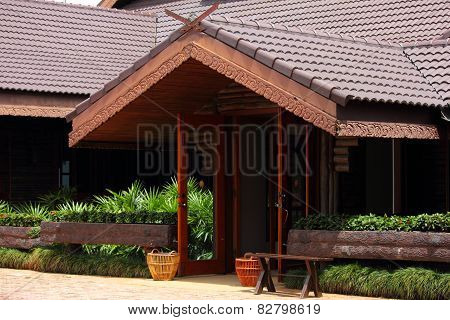 CHIANGRAI,THAILAND-FEBRUARY 15,2015;gable of wood house at Doe Tung Royal Villa