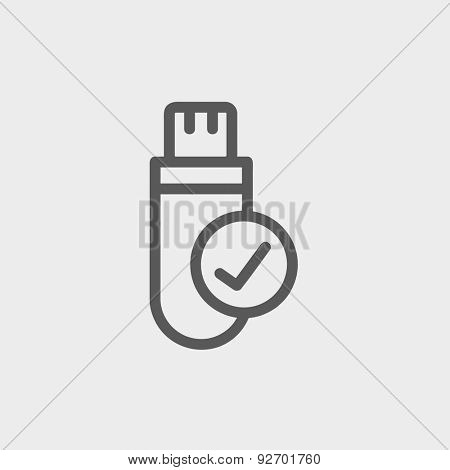 USB flash drive icon thin line for web and mobile, modern minimalistic flat design. Vector dark grey icon on light grey background.
