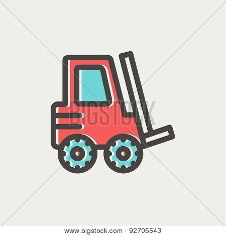 Forklift truck icon thin line for web and mobile, modern minimalistic flat design. Vector icon with dark grey outline and offset colour on light grey background.