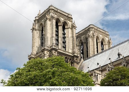 Towers Of Notre Dame Cathedral In Springtime, Paris,france