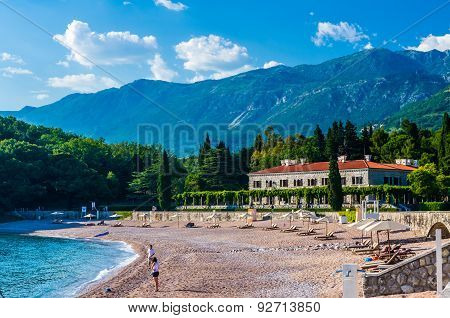 View On Beach And Mountains In Montenegro