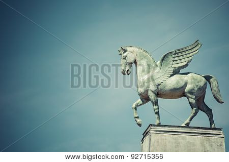 Statue Of Pegasus On The Roof Of Opera In Poznan Poland