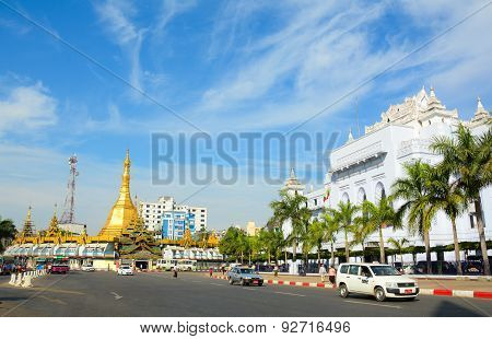 Traffic In Downtown Yangon, Myanmar