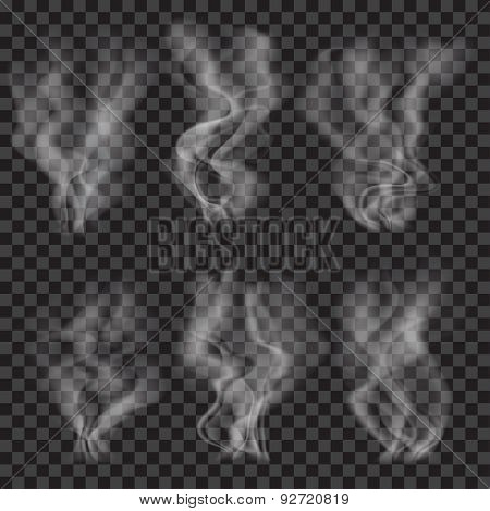 Set Of Translucent Gray Smoke. Transparency Only In Vector Format