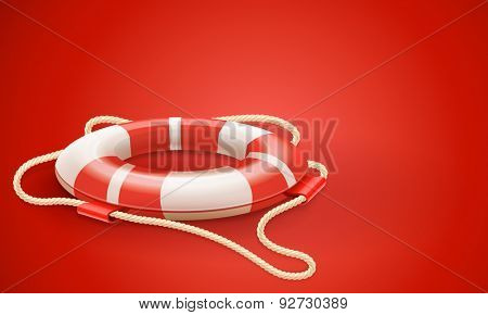 Life buoy for drowning rescue and help support on red background. Vector Illustration.