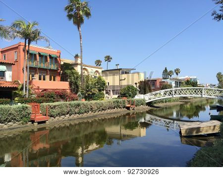 Houses And Bridge At Venice Canal Historic District