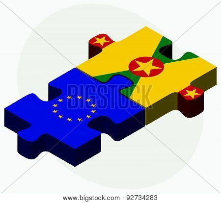 European Union And Grenada Flags In Puzzle Isolated On White Background