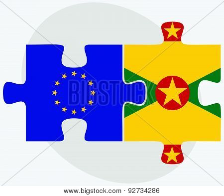 European Union And Grenada Flags In Puzzle Isolated On White Background