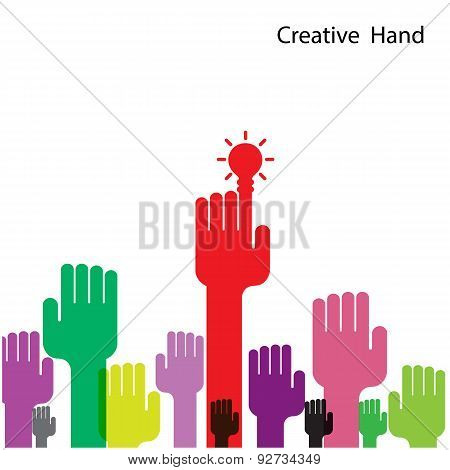 Creative Light Bulb And Hand Icon Abstract Vector Design.