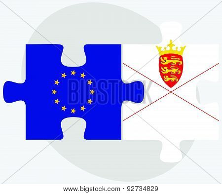 European Union And Jersey Flags In Puzzle