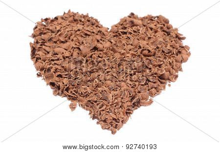 Valentine Heart Of Grated Chocolate On White Background