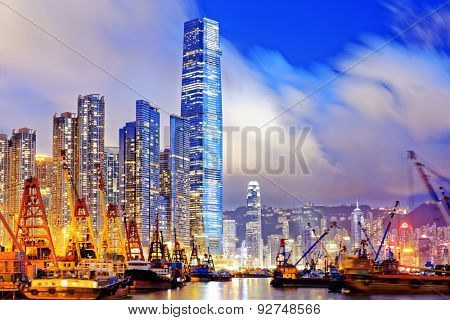 Hong Kong at night, office buildings background