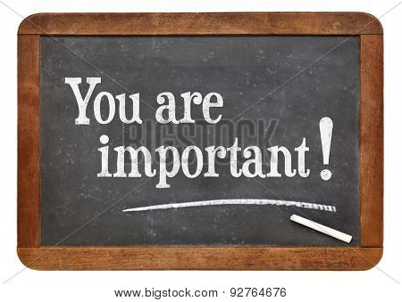 You are important - positive affirmation words on a vintage slate blackboard