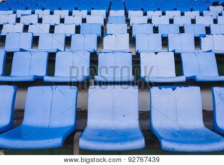 Empty Blue Seats Or Chair Rows In Stadium