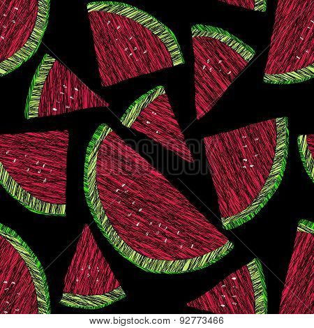 Seamless watermelon texture, endless fruit background. Abstract fruit ornament.
