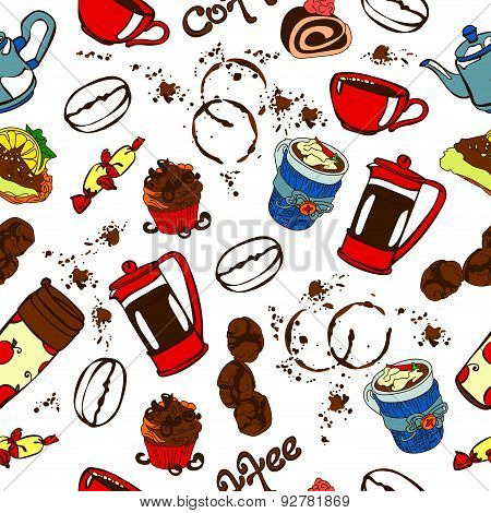 Coffee. Vector seamless pattern (texture) with with objects coffee category.