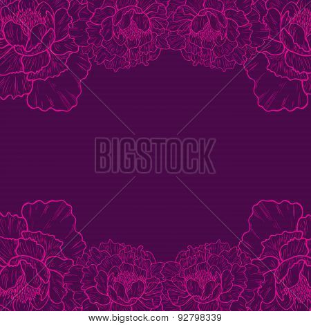 Hand drawn peony flowers on dark background