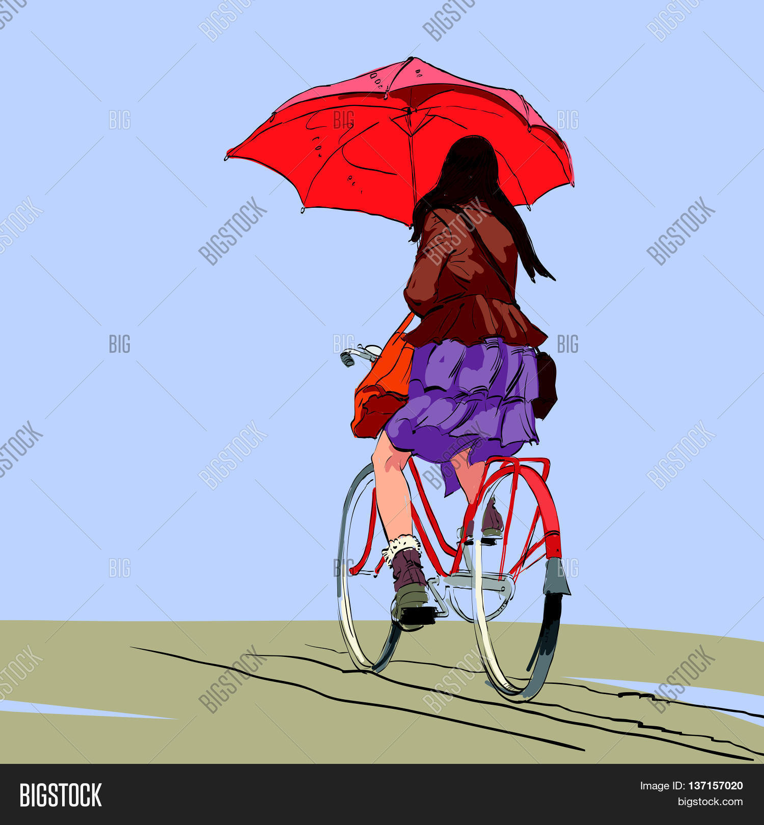 Girl On Bike Umbrella Vector & Photo (Free Trial) Bigstock