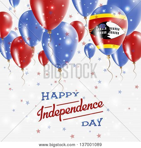 Swaziland Vector Patriotic Poster. Independence Day Placard With Bright Colorful Balloons Of Country